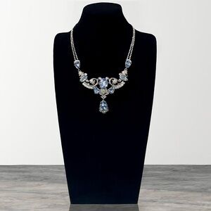 Avon Shimmering Blue AB Rhinestone Art Deco Statement Necklace Silver Plated SP